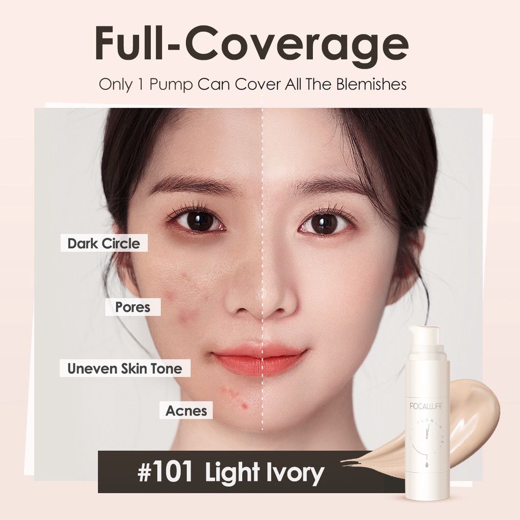 BPOM Focallure Flaw-Resistant Longwear Foundation Full-Coverage Waterproof Cream Base Makeup FA256