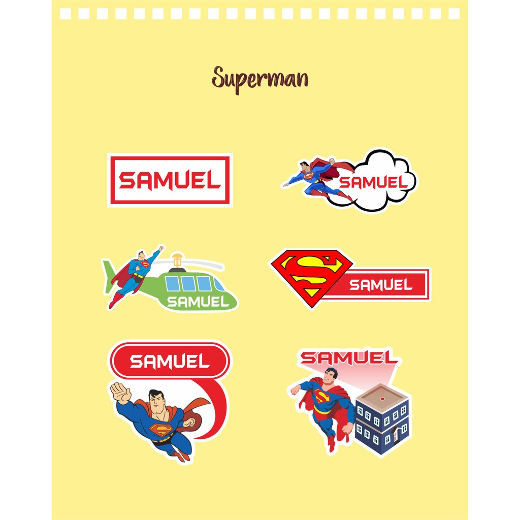 

192pcs Stiker Label Nama Lucu Kekinian Tahan Air & Anti Luntur untuk Anak Laki-laki Tema Superman