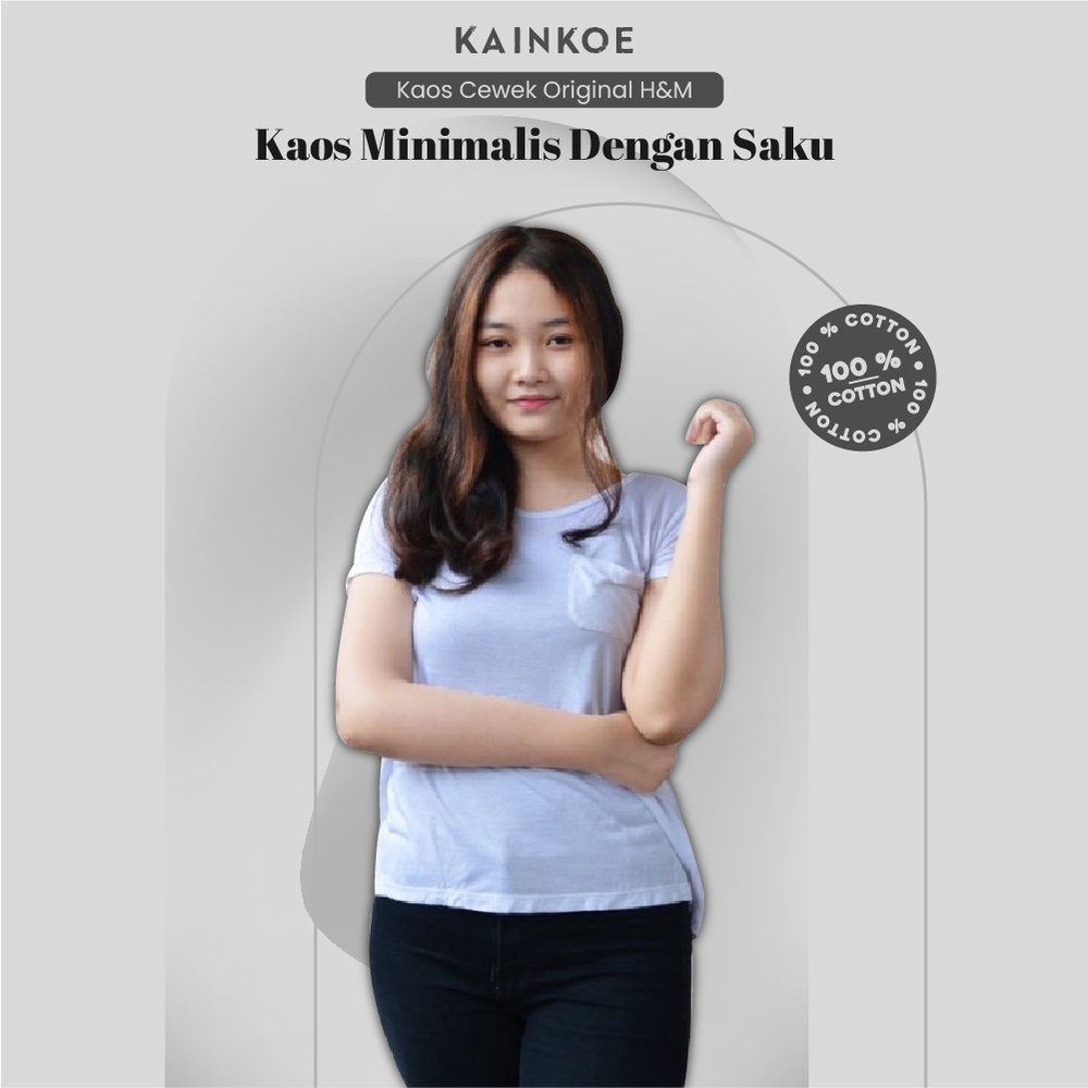 BSE 0017 Kaos Basic Polos Pendek H&M Wanita Cewek Remaja Dewasa Kekinian Original By Kainkoe