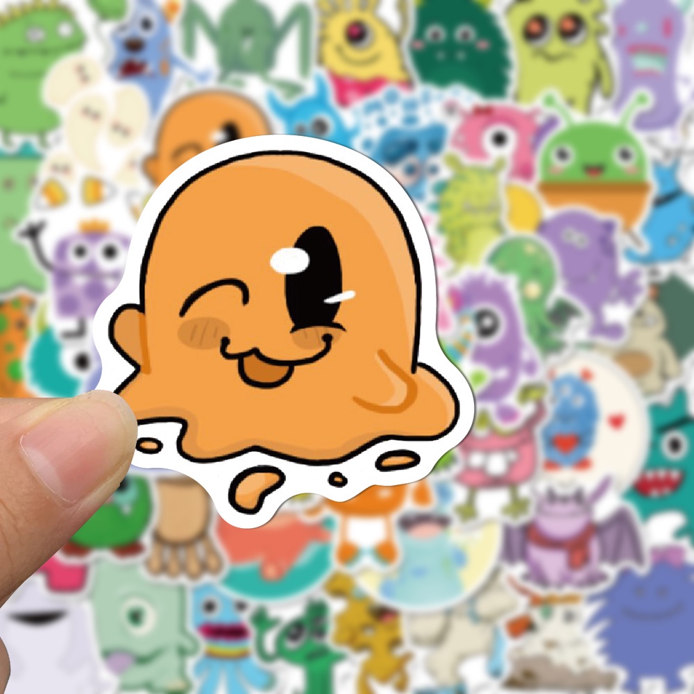 50pcs Stiker Kartun Monster Kecil Lucu Anti Air Untuk Dekorasi Komputer / Kulkas Anak