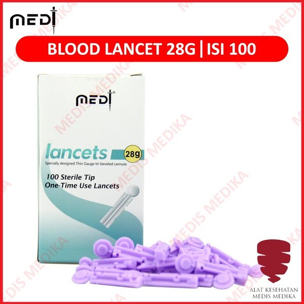 Blood Lancet Bekam MedT 28G Isi 100 Jarum Alat Ambil Tes Cek Pengambil Darah Lancets Test 28 G