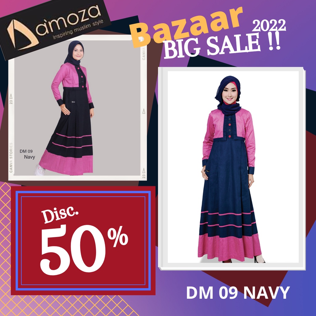 BIG SALE 2022 / BAJU GAMIS WANITA DAMOZA DM 09 NAVY  / BAJU GAMIS CASUAL DA'MOZA WANITA PROMO / PROM