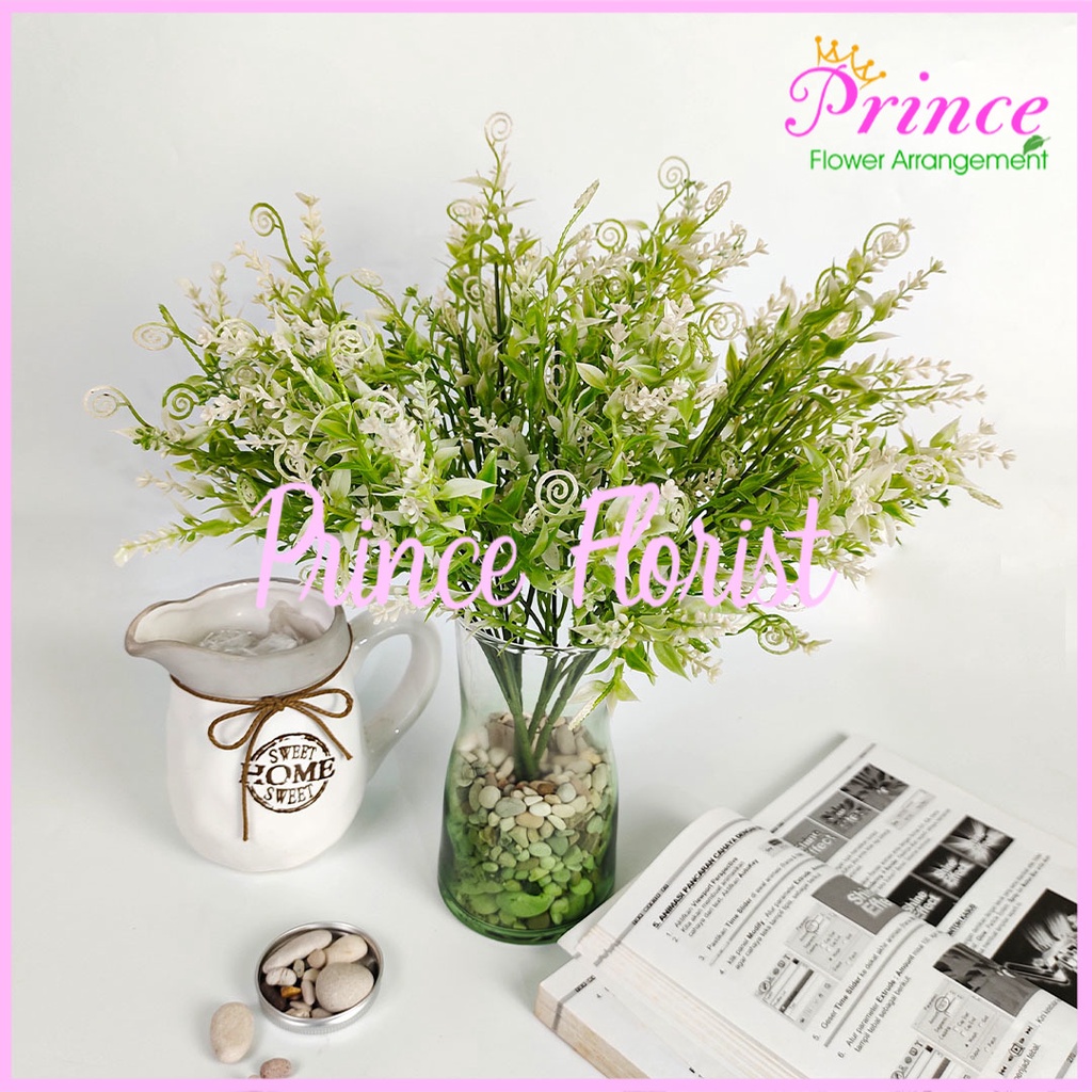 Aksesoris Rumput Daun Ulir Bintik Dekorasi Wedding/ Bunga Baby Breath Gypso Pikok Plastik / Rangkaia