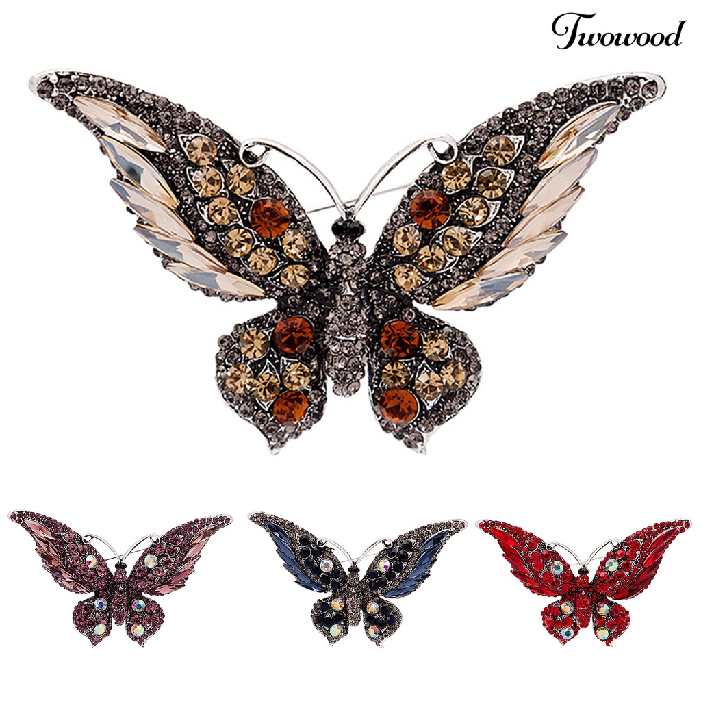 Twowood Butterflies Shape Vivid Lapel Pin Alloy Rhinestone Shiny Badge Brooch Pin Scarf Clip