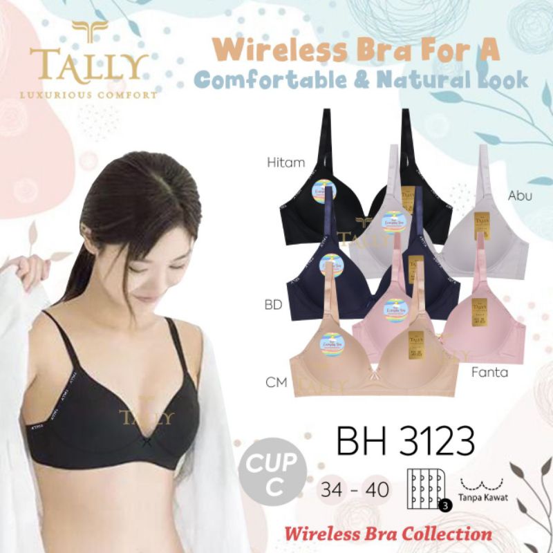 TALLY BRA BH 3123 | ADA LOGO I CUP C | TANPA KAWAT | BUSA TIPIS | SIZE 34 - 40