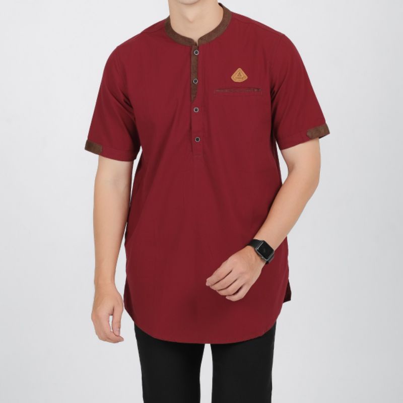 BAJU KOKO KURTA PAKISTAN LENGAN PENDEK BERKUALITAS WARNA MAROON, NAVY, ARMY, MOCCA, PINK, MUSTARD