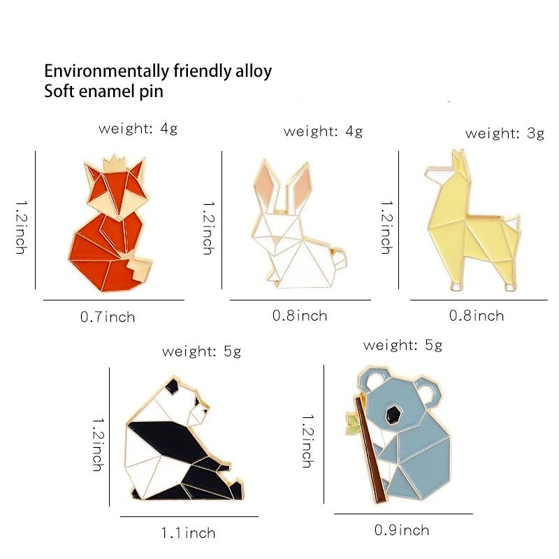 Bros Pin Enamel Desain Kartun Hewan Origami Rubah Panda Koala Alpaca Kelinci Untuk Pakaian Tas Anak