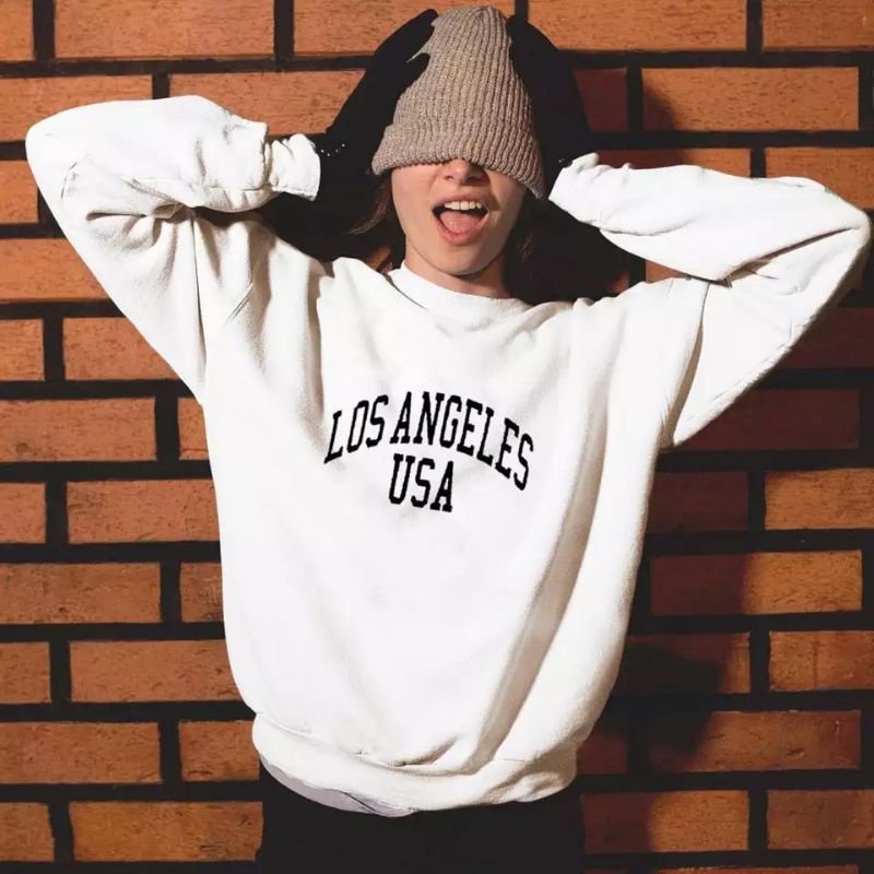 USA LOS ANGELES SWEATER UNISEX FLEECE TEBAL TERBARU'