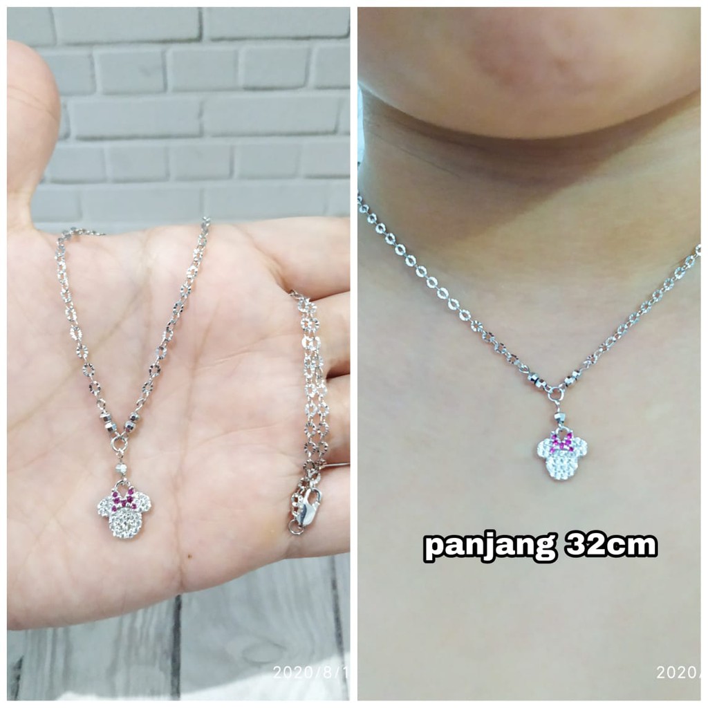 KALUNG KOYE ANAK MINNIE PINK PUTIH PERAK ASLI S925