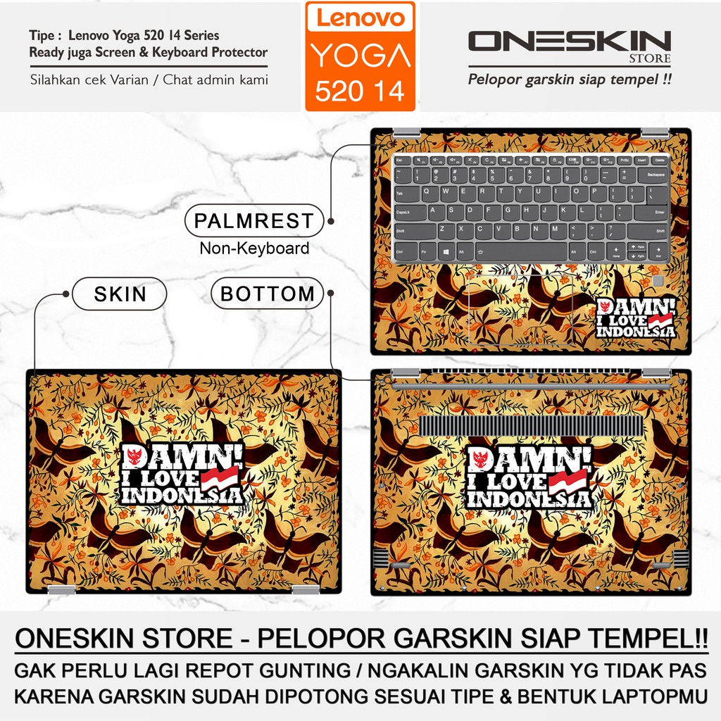 Garskin Stiker Laptop Lenovo Yoga 520-14 14IKB 530-14 14ARR 730-13 13IWL Transparan Gambar Full Body