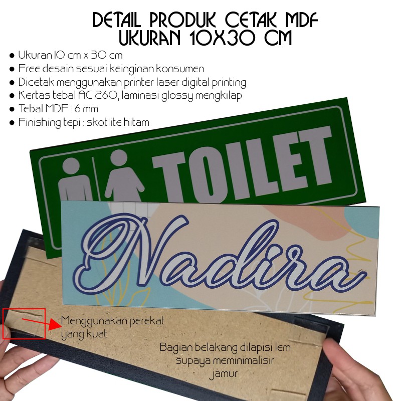 PAPAN SIGN BINGKAI MDF 10 X 30 CM / TULISAN TOILET / TULISAN MUSHOLA