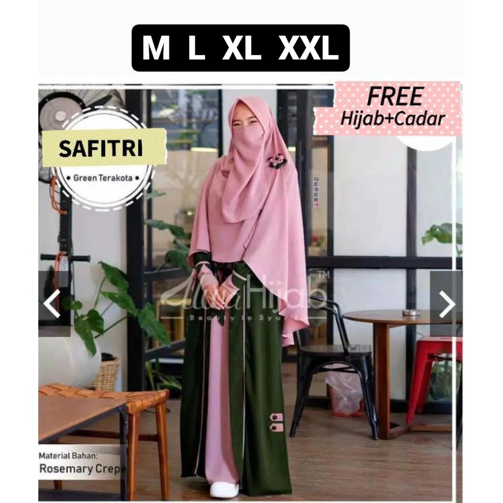 Safitri Set FREE Khimar+CADAR - Bisa COD Dress Baju Gamis Syari M L XL XXL Kondangan Nikahan Seragam