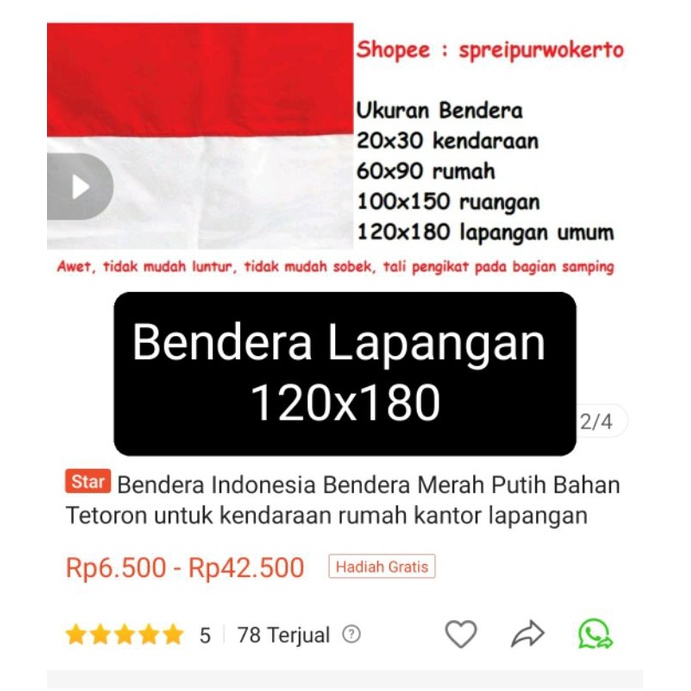 Bendera Merah Putih Jumbo Bendera Merah Putih Besar Bendera Merah Putih 120×180 Bendera Merah Putih Lapangan