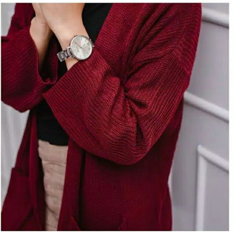 RAJUT LOOCY OVERSIZED OUTHER CARDIE-Maroon