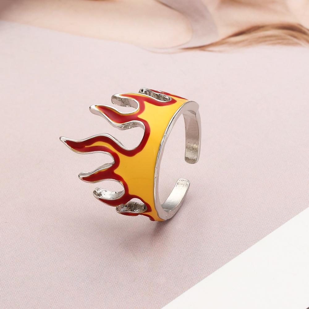 R-flower Flame Opening Rings 90s Pesta Aesthetics Hadiah Aksesoris Fashion Rock Retro Cowok Hadiah Ulang Tahun Gothic