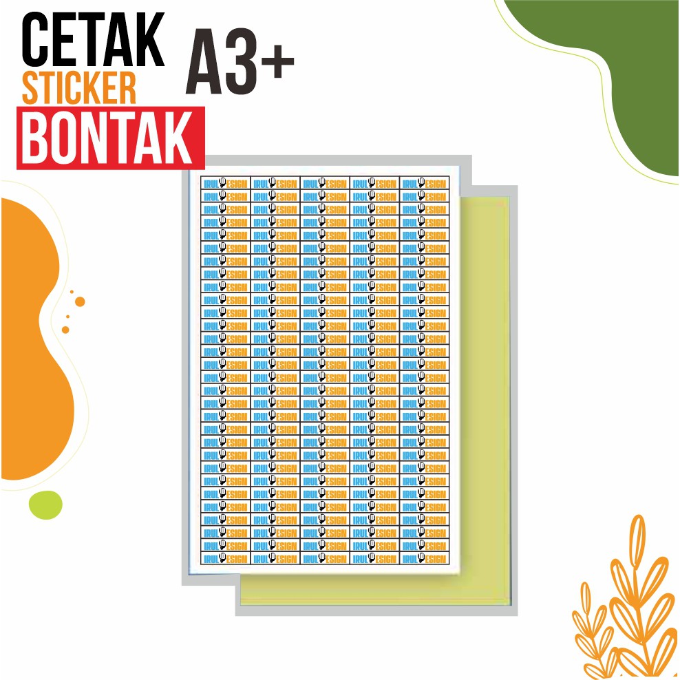 

Ecer Cetak stiker bontax ukuran a3+ tanpa minimal order print laser hasil glosy / mengkilap