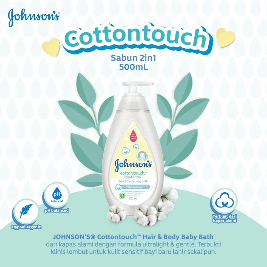 JOHNSONS COTTONTOUCH TOP-TO-TOE 2IN1 HAIR AND BODY BATH/ 500ML POMP