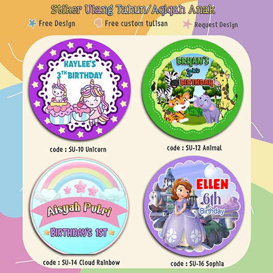 Stiker/Label aqiqah anak/stiker ulang tahun anak custom free designStiker ulang tahun anakstiker cus