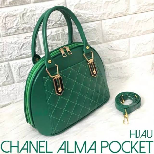 tas chanel alma pocket besar mini bag coklat hijau putih jinjing slempang