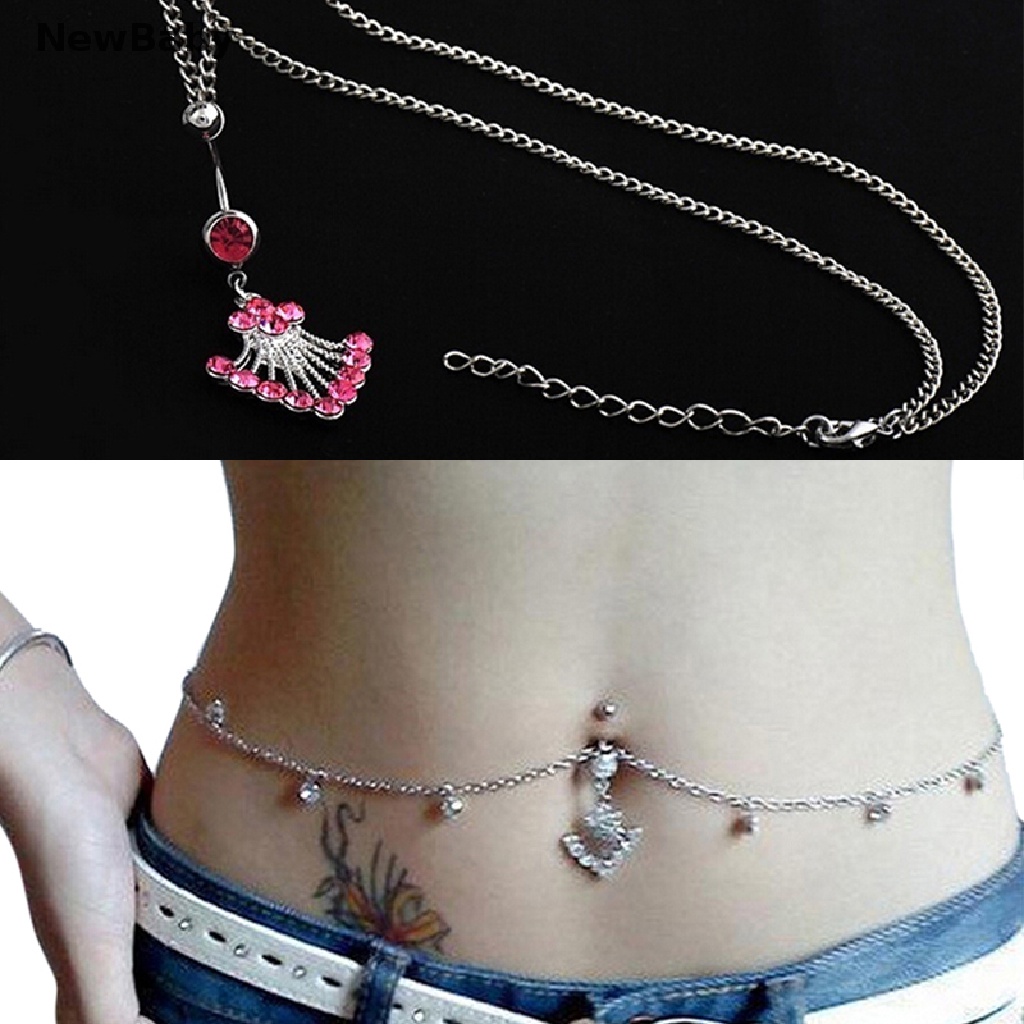 Newbaby Anting Tindik Perutpusar Model Rantai Pinggang Hias Kristal Berlian Imitasi Untuk Wanita