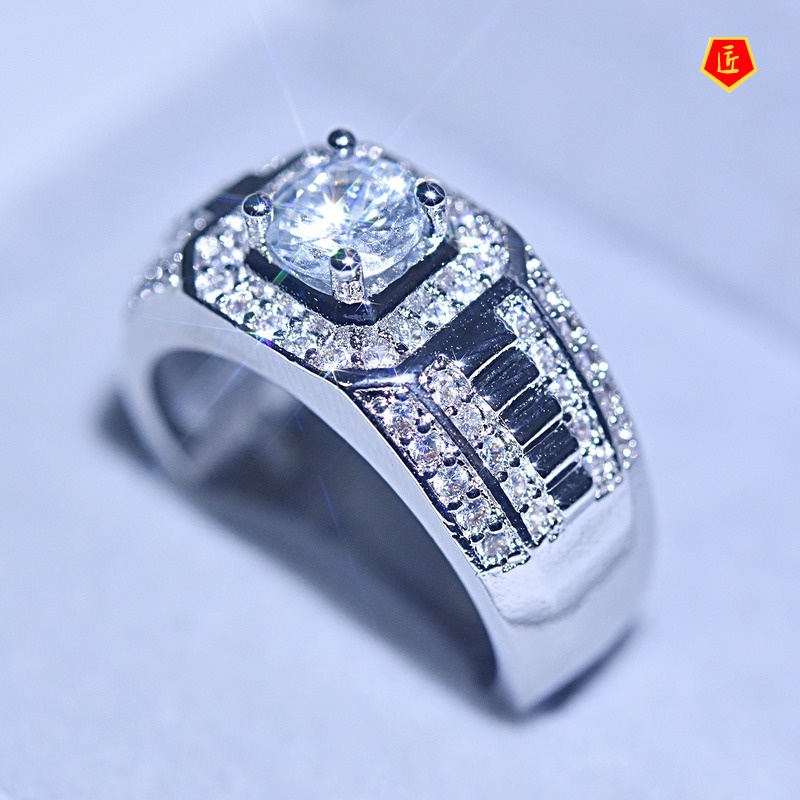 [Ready Stock]Creative Domineering Men's Micro-Inlaid Moissanite Ring