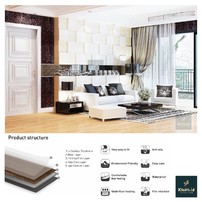 SPC Vynil Flooring, SPC Lantai Vinyl Tebal 4mm Premium