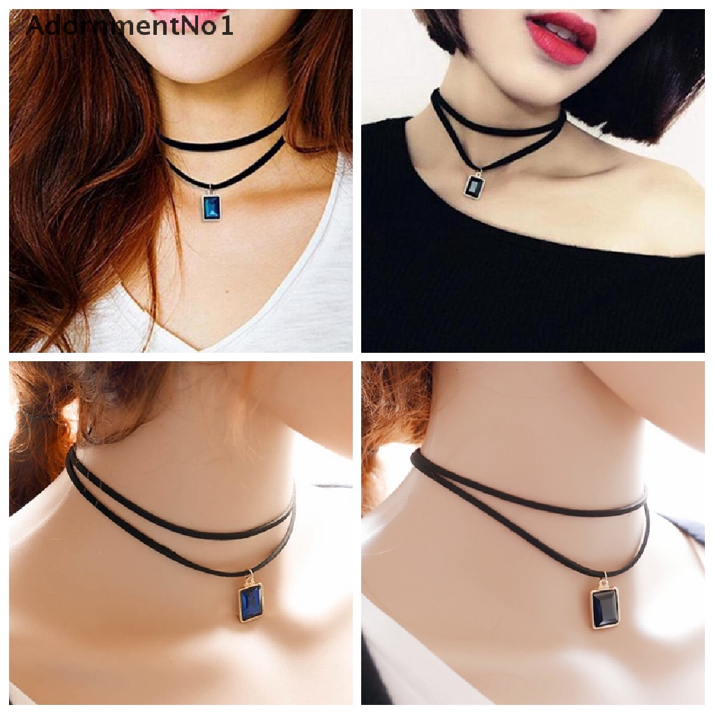 (AdornmentNo1) Kalung Choker Lace Hitam Gaya Gothic Retro Aksen Kristal Untuk Perhiasan Wanita