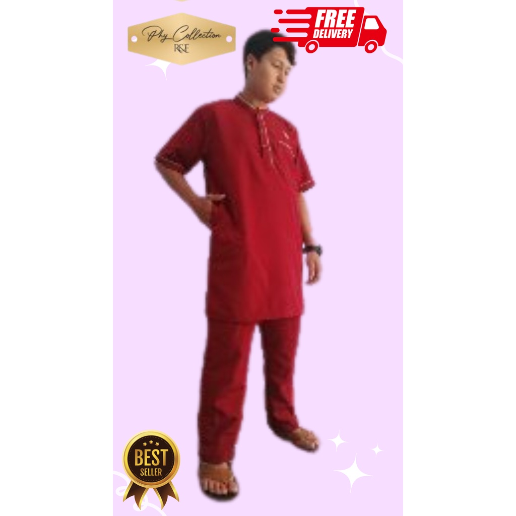 Baju Stelan Koko Pakaian Muslim Kurta Pakistan Pria Dewasa Lengan Pendek Ukuran M L XL XXL [ARROHIM]