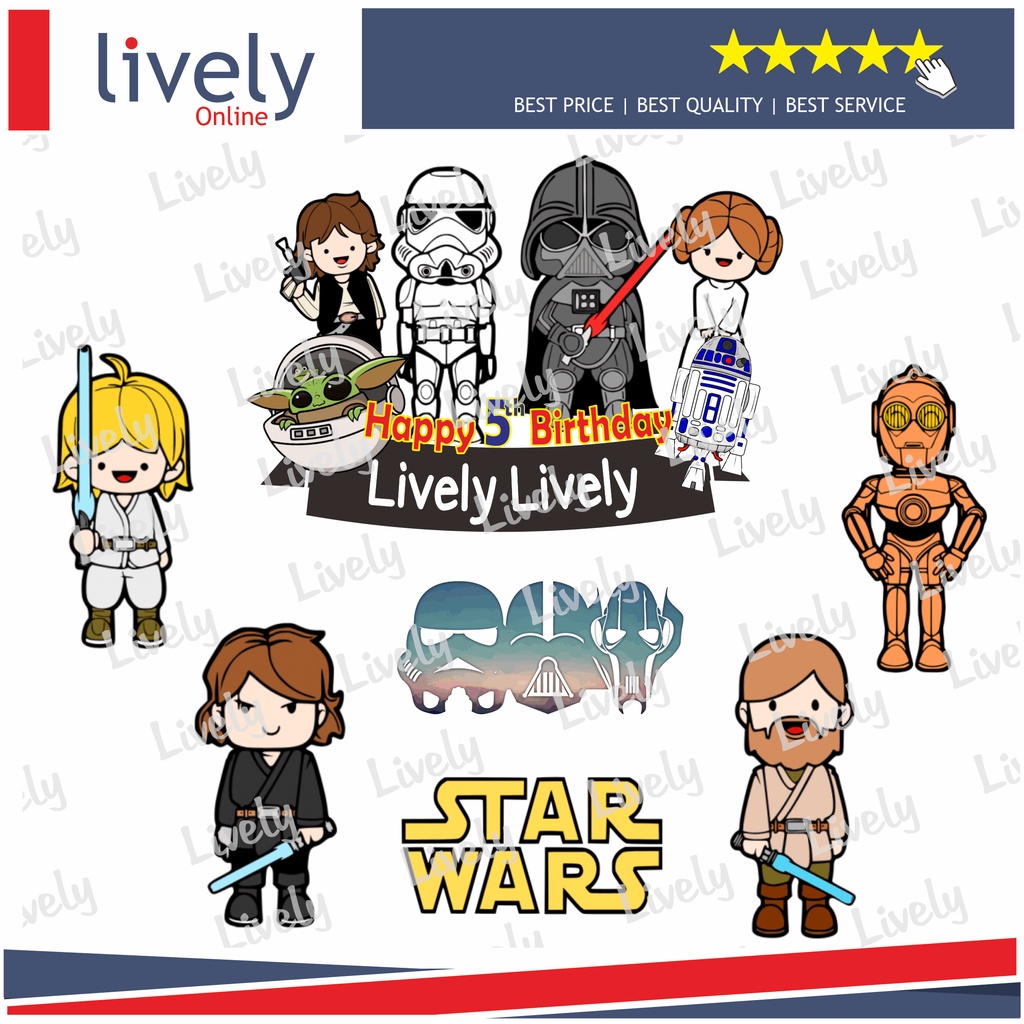 CUSTOM NAMA CAKE TOPPER KARAKTER STARWARS CARTOON HIASAN KUE ULANG TAHUN HAPPY BIRTHDAY