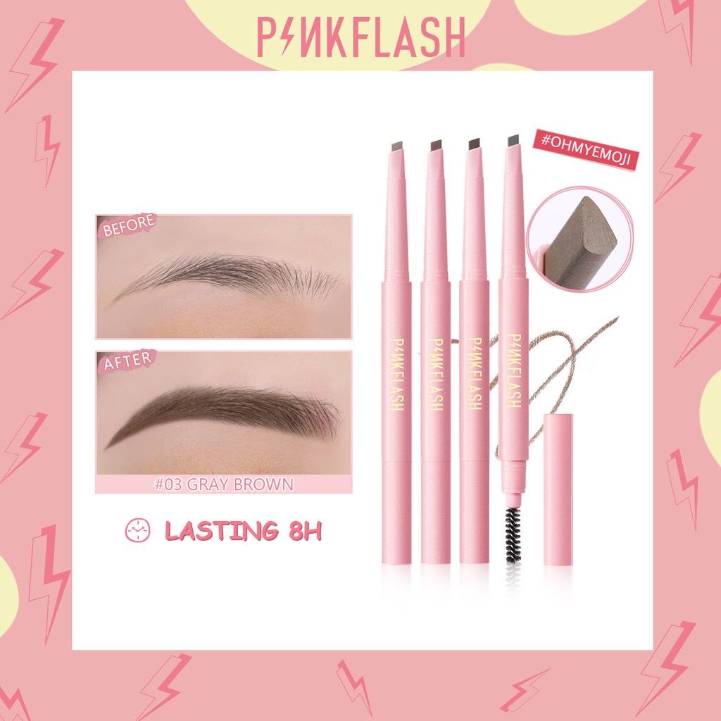 Pinkflash OhMyEmoji Automatic Eyebrow Pen Pencil Lasting 8 jam PFE09 Waterproof Pigmented Easy Blend Soft Durable Fiber Rotating Brush Pensil Alis Halis