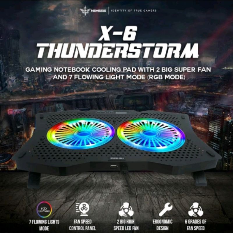 cooling pad Nyk X-6 Thunderstorm rgb 2 fan - Cooling pad nemesis Nyk original