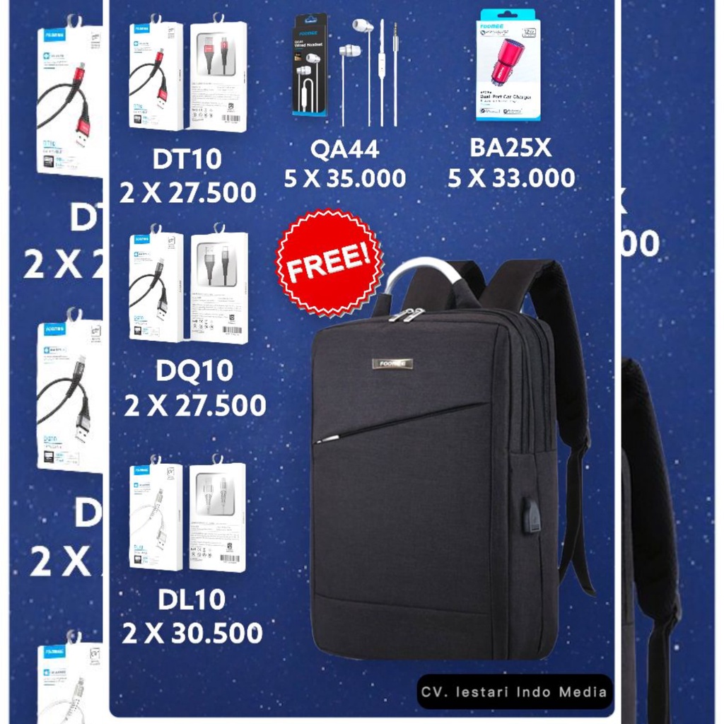 FOOMEE Promo Paket Reseller Gratis TAS RANSEL USB - DT10 + DQ10 + DL10 + QA44 + BA25X - Free Bonus K