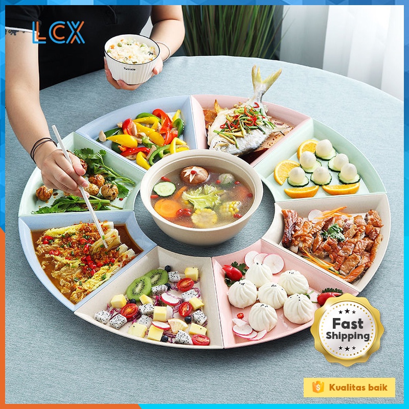 LCX Piring Makan plastic/piring bundar buah/kotak dinner Plate Warni Set BPA FREE VS-87