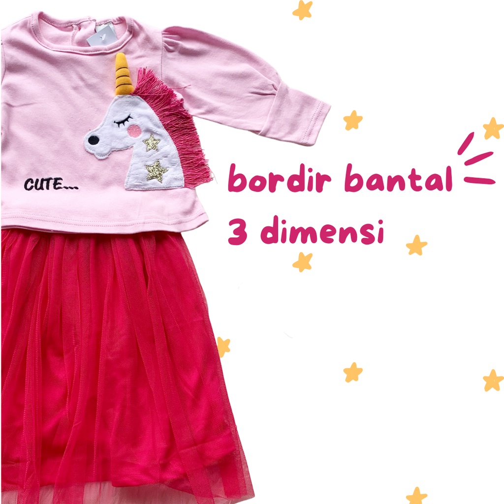 setelan lengan panjang muslim anak perempuan rok tutu 0-1 tahun UNICORN sweatshirt TUTU SET