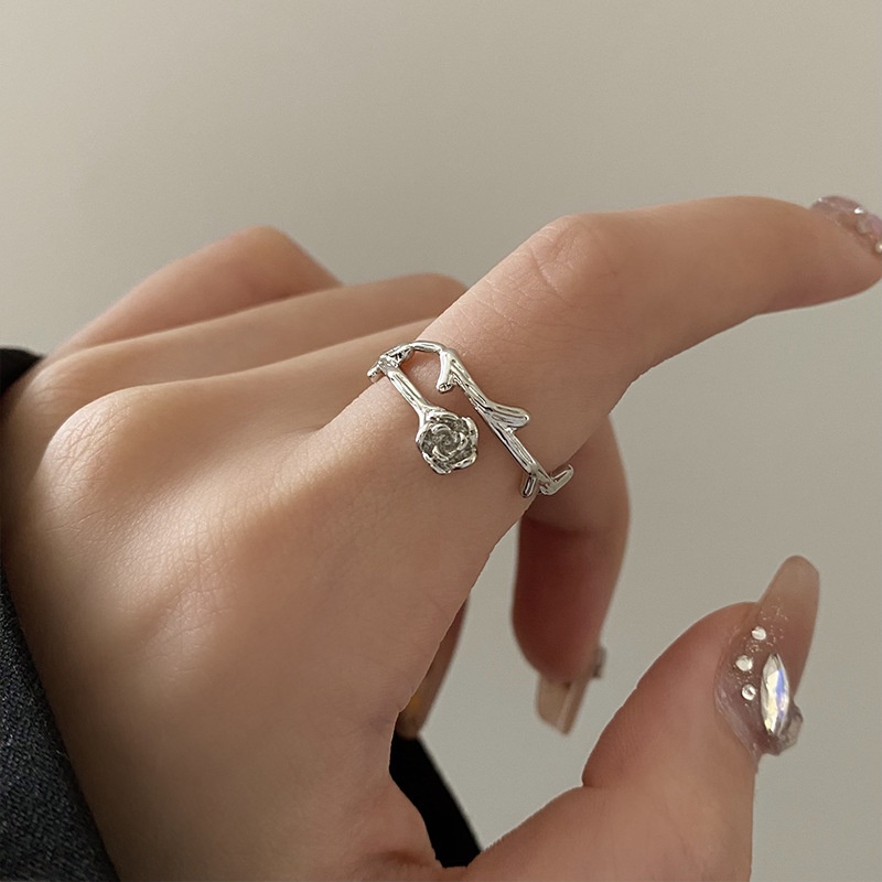 Cincin Model Terbuka Adjustable Desain Duri Mawar Untuk Pria Dan Wanita