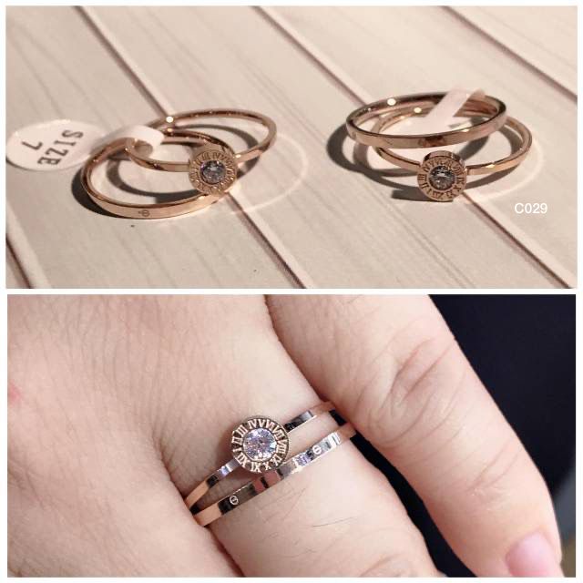 COD! cincin titanium wanita rosegold crtier anti karat / cincin isi 2 bvl import bestseller