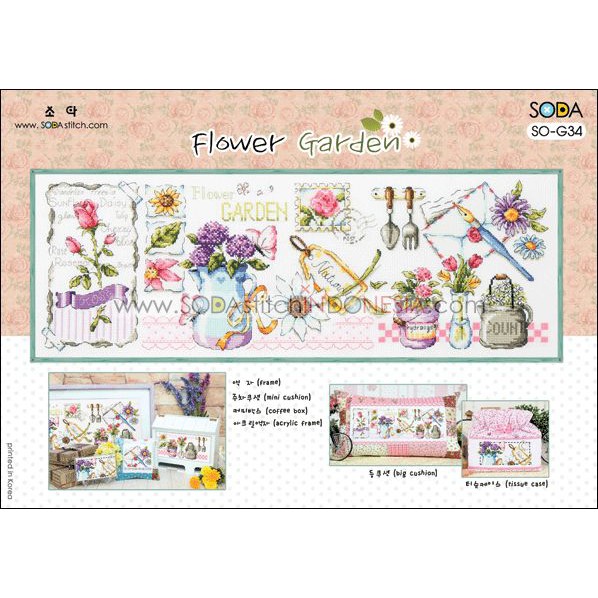 Paket DIY Craft Sulam Kristik Strimin Cross Stitch Sodastitch SO-G34 - Flower Garden Bunga Kebun