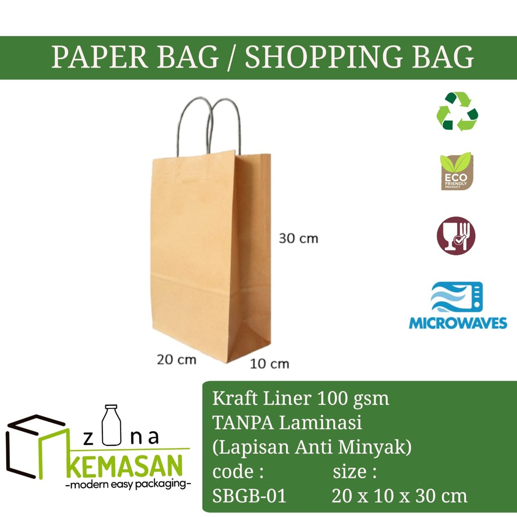 

PAPER SHOPPING GOODIE BAG KANTONG KERTAS BOX SOUVENIR KUE ROTI 20x10x30cm KRAFT