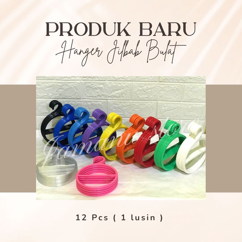 Hanger Jilbab Hijab Bulat Bening dan Warna Scarf Pasminah Syal Per Lusin (12 Pcs)