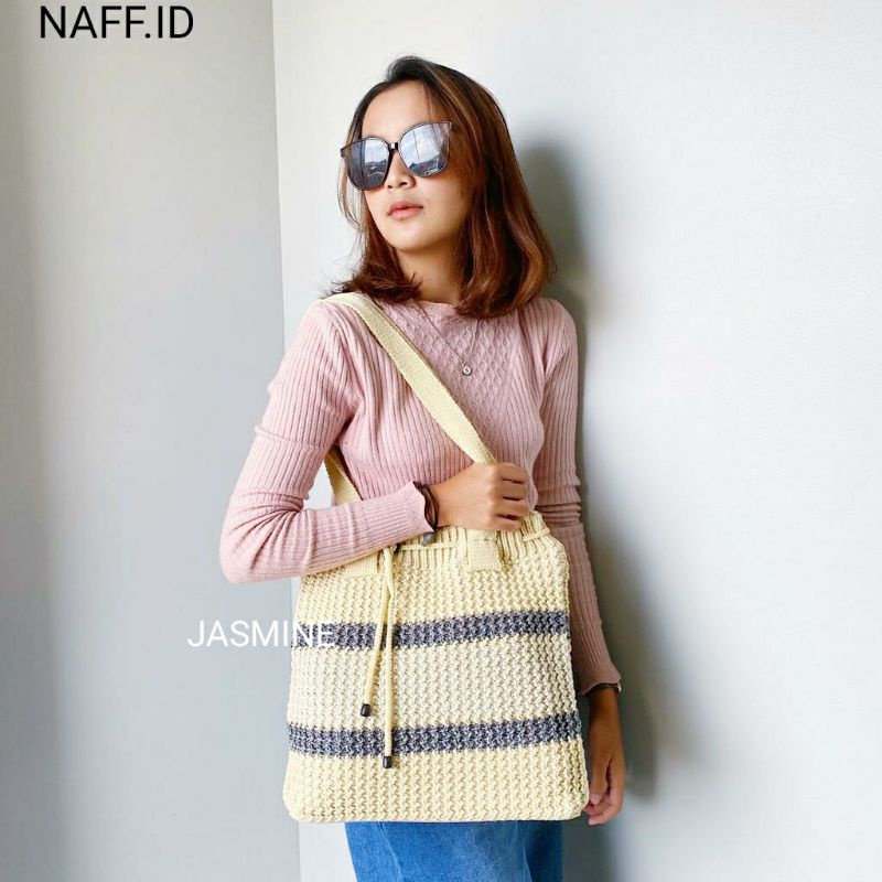 NAFF.ID - &quot;jASMINE &quot;Totebag Rajut|Tas Bahu Kekinian | Tas Laptop 13 inch