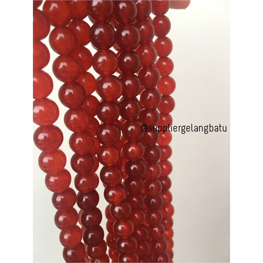 manau merah red garnet natural glossy stone bracelet necklackle 10mm bahan gelang kalung renceng