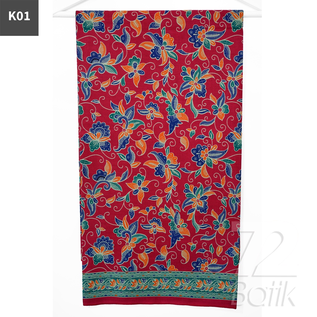 KAIN BATIK PREMIUM Bahan Katun Motif Kembang Clown Warna Merah 721919 Cap 72 Jarik Jarit Samping Kebat Panjang Batik Katun Modern Premium Bahan Seragam Batik Pernikahan Kantor Keluarga Murah Kamen Jadi Batik Bali Lembaran