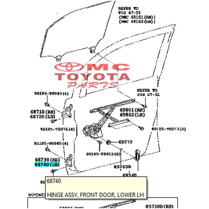 Engsel Pintu Hinge Assy Bawah Depan kiri Innova Fortuner 68740-0K020