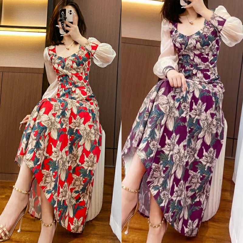 PC - Maxixe Floral Maxi Dress Import / Long Dress Korean Style / Dress Motif Floral Kekinian