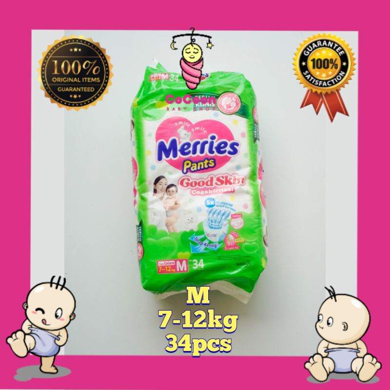 Popok Bayi Meries Merries Pants Good Skin Tipe Celana M34 M 34 pcs Unisex