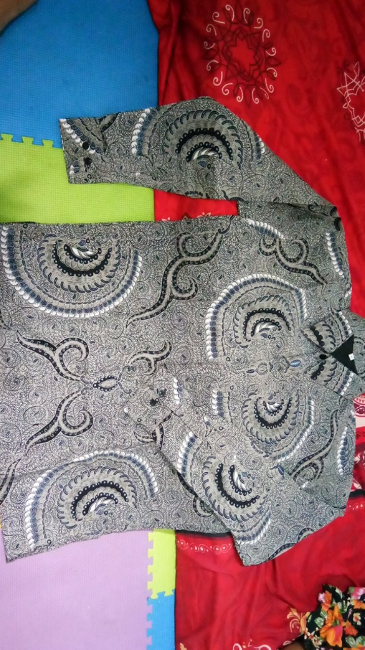 (1kg=4pcs) Kemeja Batik Lengan Panjang Batik Oriab Babon Angkrem Warna Dasar Abu