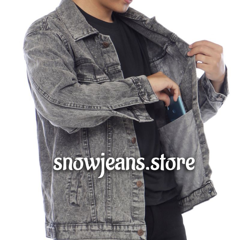 jaket jeans sanwash /jaket jeans murah / jaket jeans pria/jaket jeans / jaket jeans couple / jaket jeans snow black cod-Sanwash abu