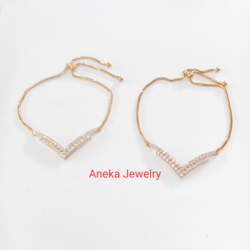 Gelang Fashion V mata baris, Perak 925, Sepuh Emas Rosegold