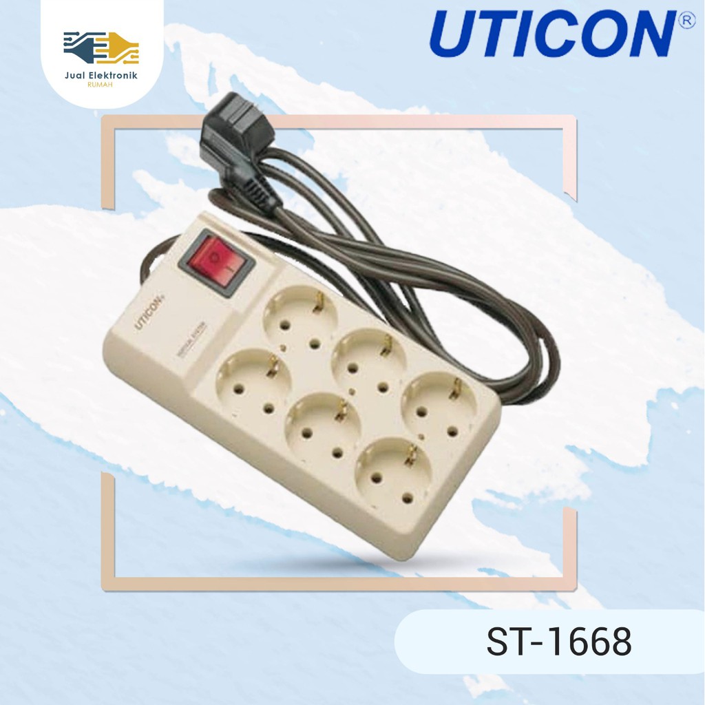 UTICON STOP KONTAK SEGI ARDE 6 LUBANG + SAKLAR + KABEL ST-1668 2P