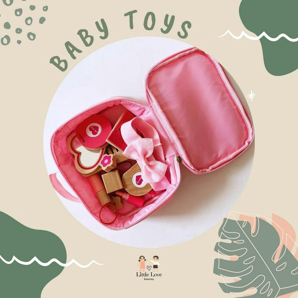 Mainan make up anak perempuan tas pink - mainan kosmetik anak kayu